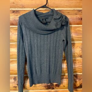Grass Collections Grey Knit Sweater with Rosette Detail on Cowlneck Size Medium